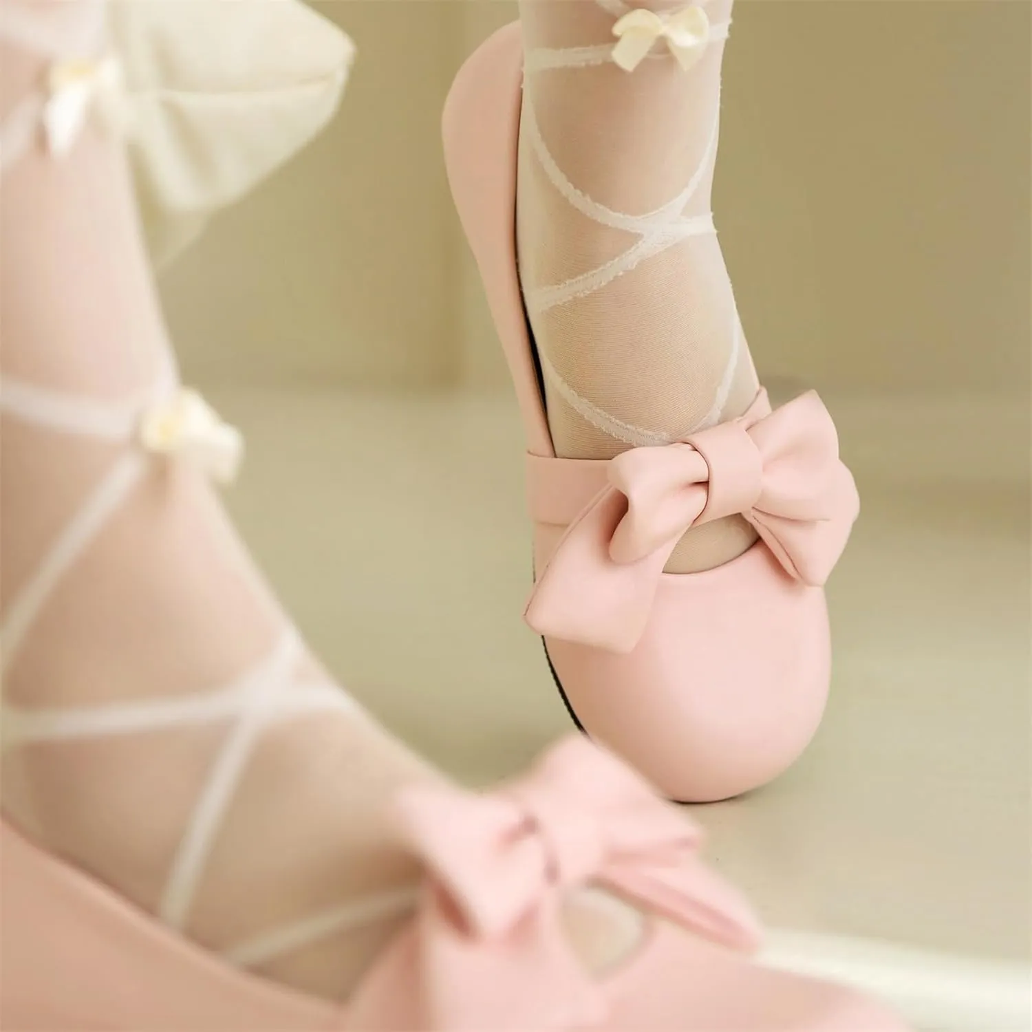 Women's Slip On Round Toe Flat Heel Lolita Shoes Sweet Cute Bow tie Hollow Out Princess Kawaii Shoes Party Pumps