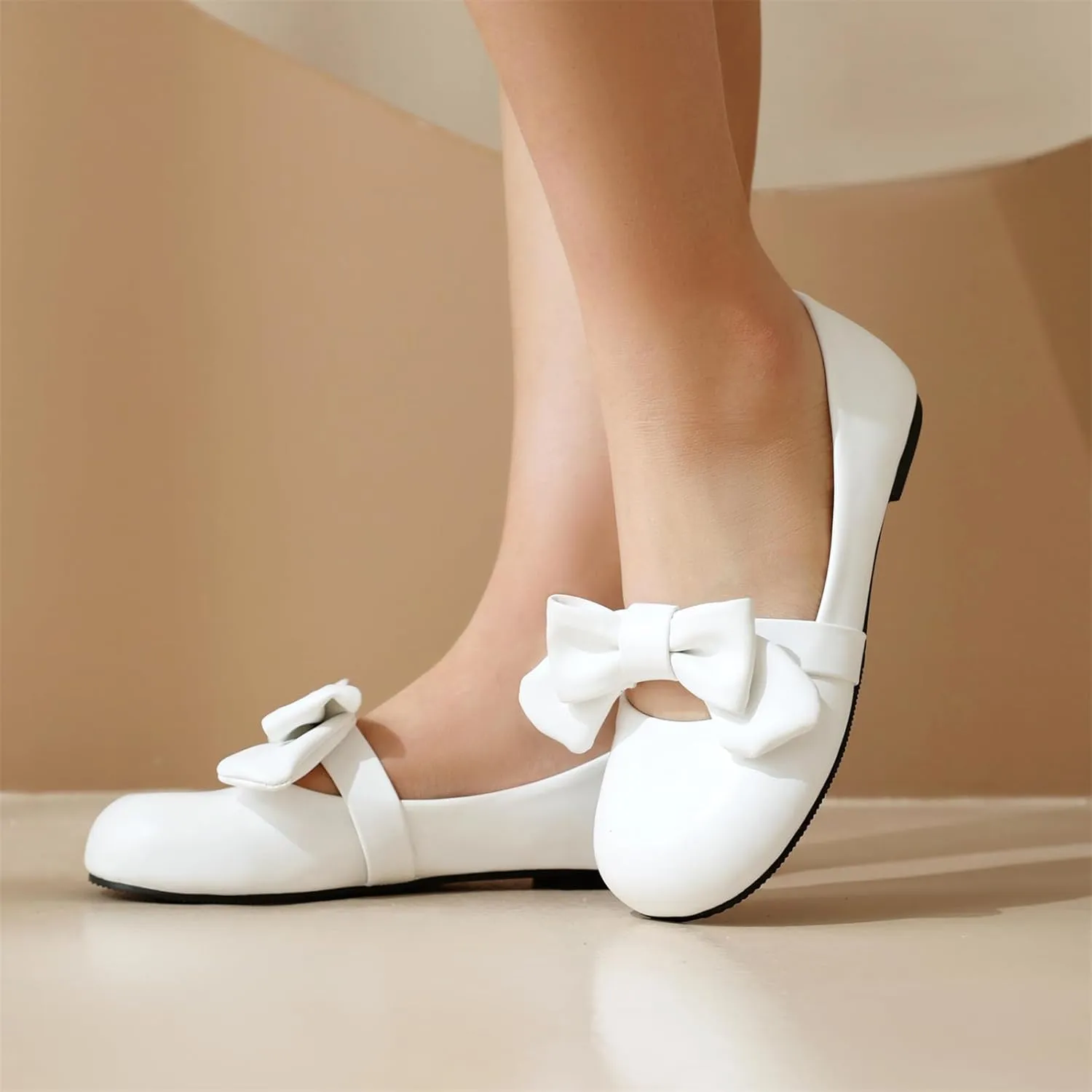 Women's Slip On Round Toe Flat Heel Lolita Shoes Sweet Cute Bow tie Hollow Out Princess Kawaii Shoes Party Pumps