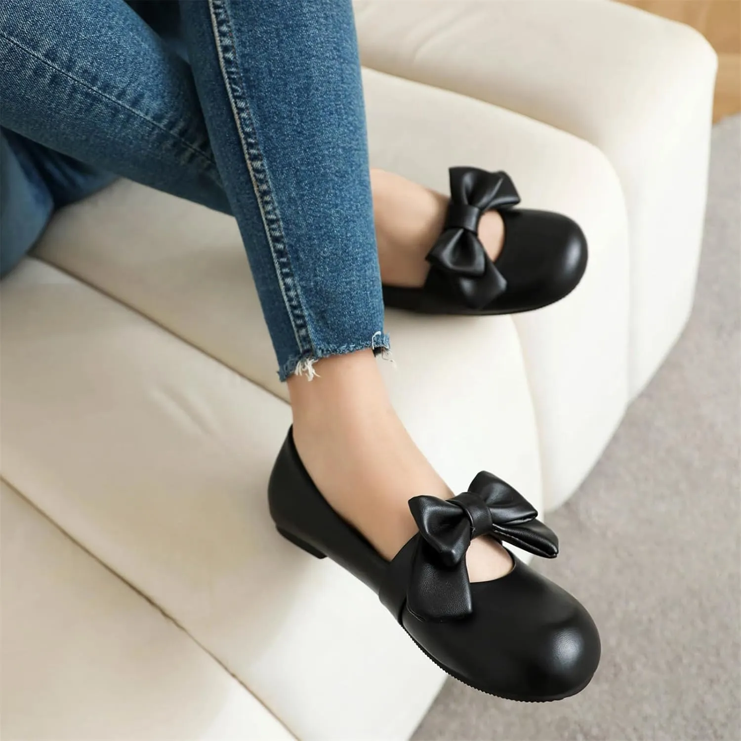 Women's Slip On Round Toe Flat Heel Lolita Shoes Sweet Cute Bow tie Hollow Out Princess Kawaii Shoes Party Pumps