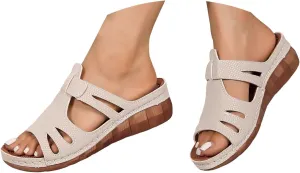 Womens Summer Outdoor Sandals 2025 Casual Open Toe Solid Color Wedge Sandals Hollow Stylish Lightweight Slide On Platform Heels Beach Shoes