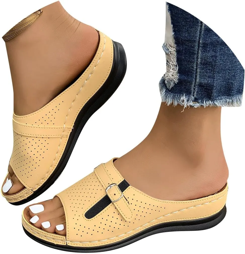 Women's Summer Slippers Comfortable Open Toe Casual Sandals with 45cm Wedge Heel for Beach Vacation Dressy Outfits