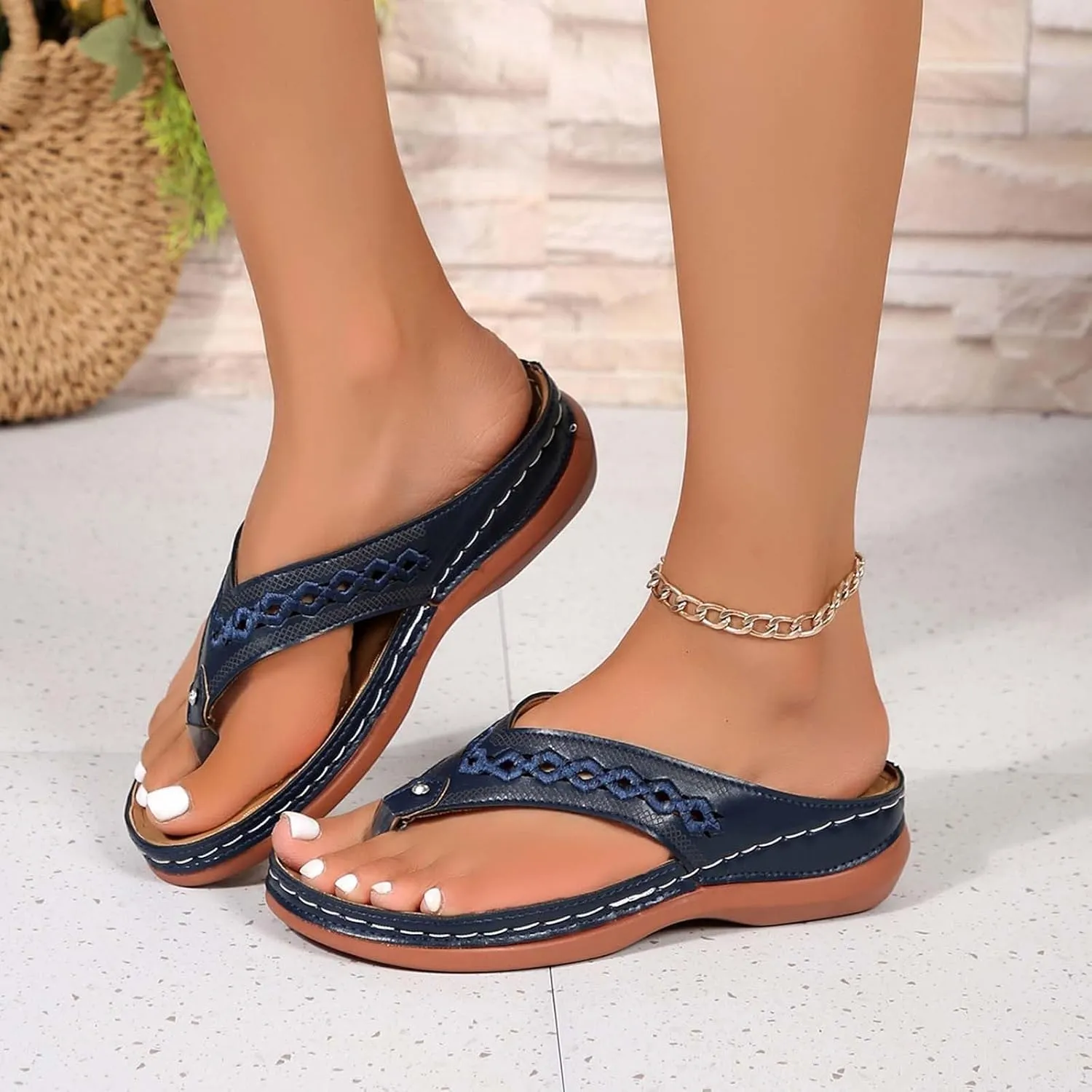 Women's Summer Wedge Sandals Open Toe Boho Casual Slip On Beach Shoes Comfortable Dressy Flat Vintage Outdoor