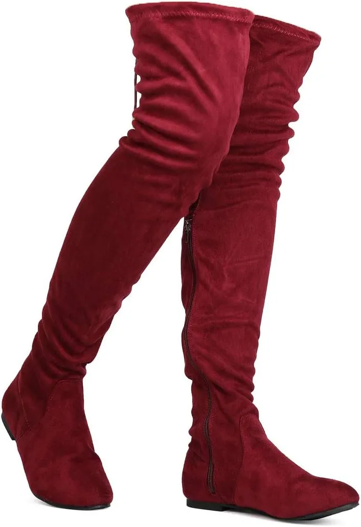 Women's Thigh High Flat Boots Stretchy Drawstring Tie Fashion Over The Knee Boots