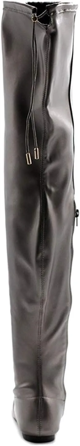 Women's Thigh High Flat Boots Stretchy Drawstring Tie Fashion Over The Knee Boots