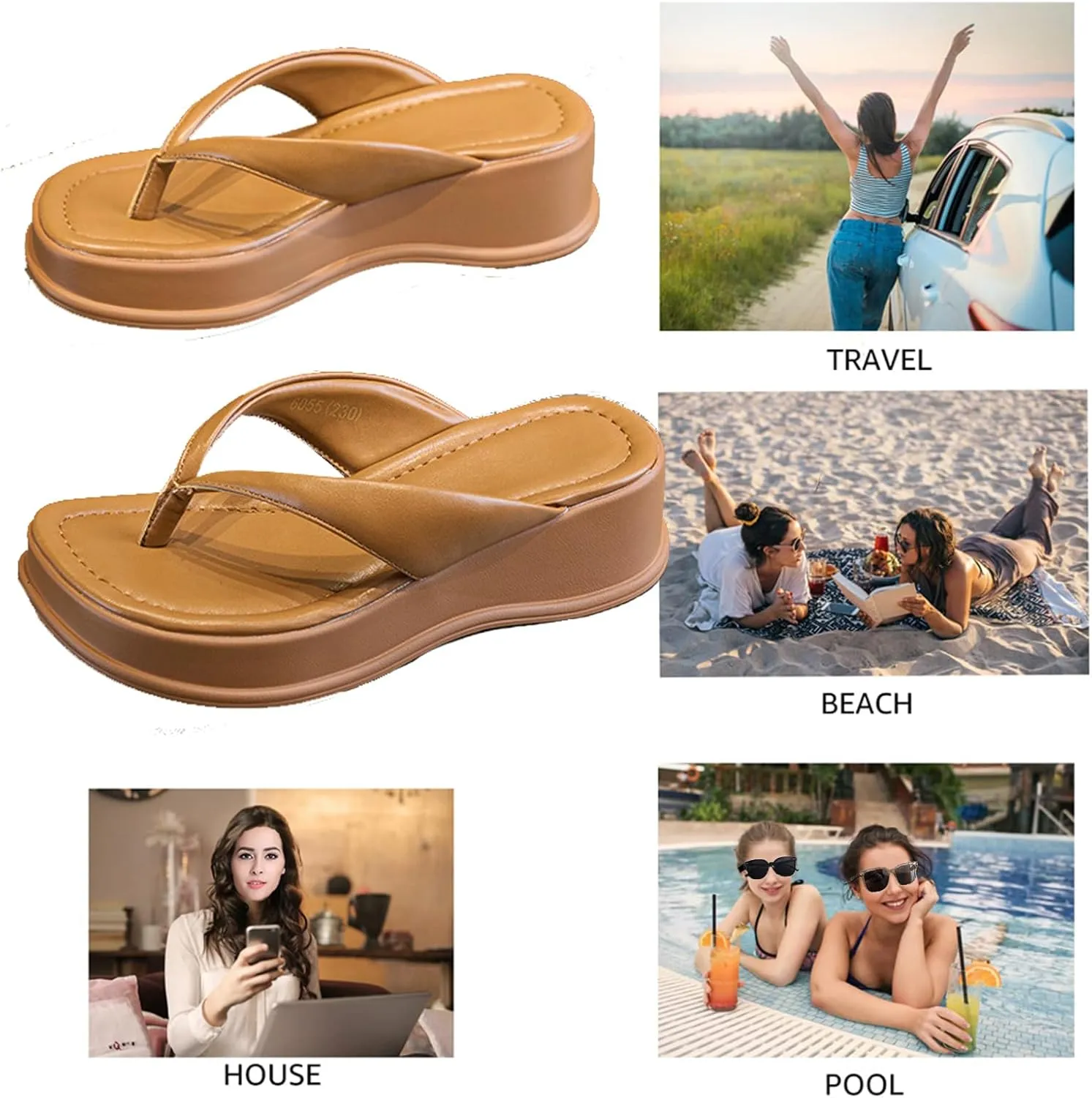 Women's Wedges Platform Orthotic Flip Flops Comfort Arch Support Slip on Wedge Plantar Fasciitis Thong Sandals Soft Yoga Mat EVA Sole Outdoor Beach Home Cushion Slippers