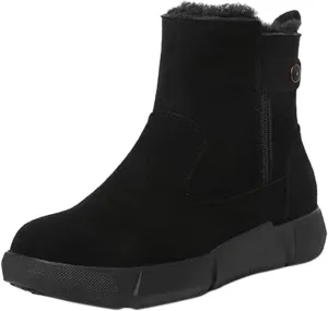 Women's Winter Fashion Thickened Wool Snow Boots Leather and Fleece Warm Non Slip Cotton Boots Womens Snow Boots Women (Black, 7)