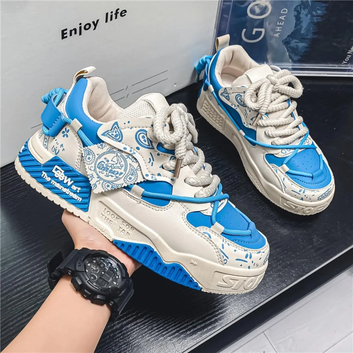 Y2K Chunky Sneakers for Women, Graffiti Design Platform Shoes, Height-Increasing Casual Big Size Travel