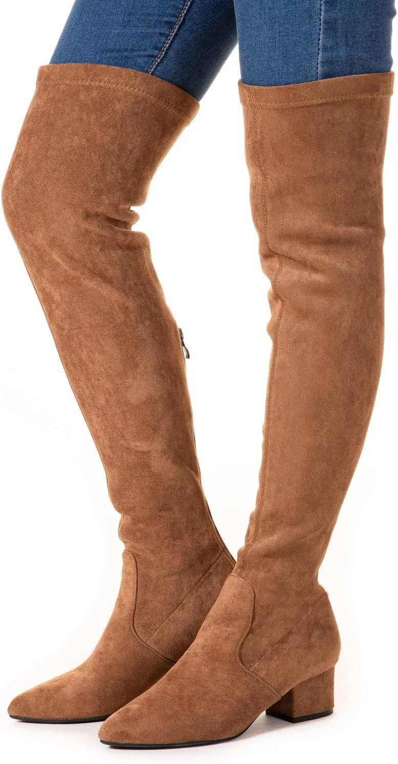 YANWENFANG Women Thigh High Over The Knee Boots Stretch Suede Chunky Heel