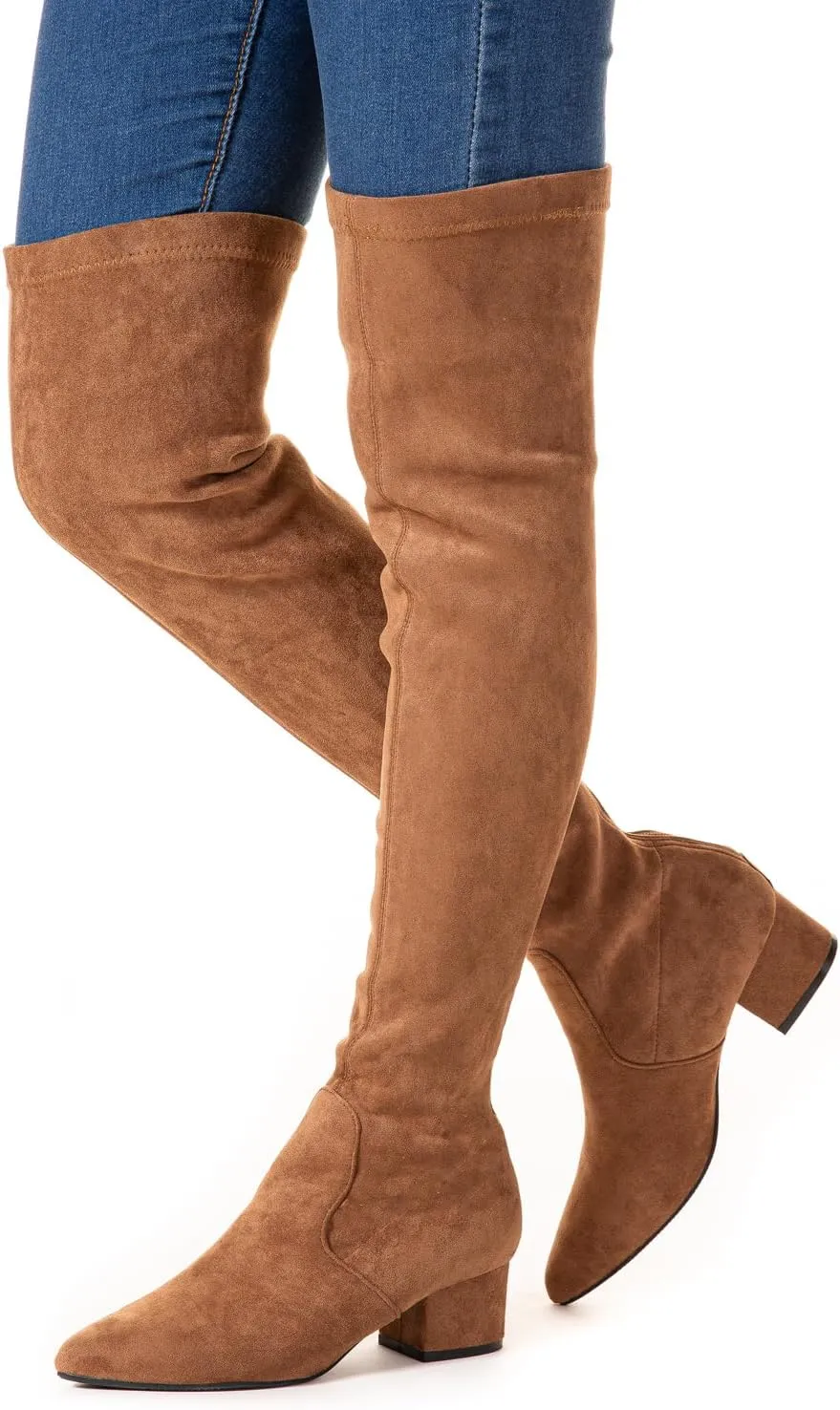 YANWENFANG Women Thigh High Over The Knee Boots Stretch Suede Chunky Heel