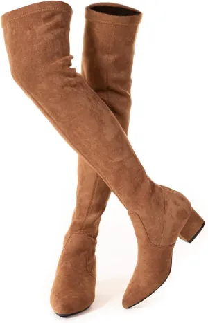 YANWENFANG Women Thigh High Over The Knee Boots Stretch Suede Chunky Heel