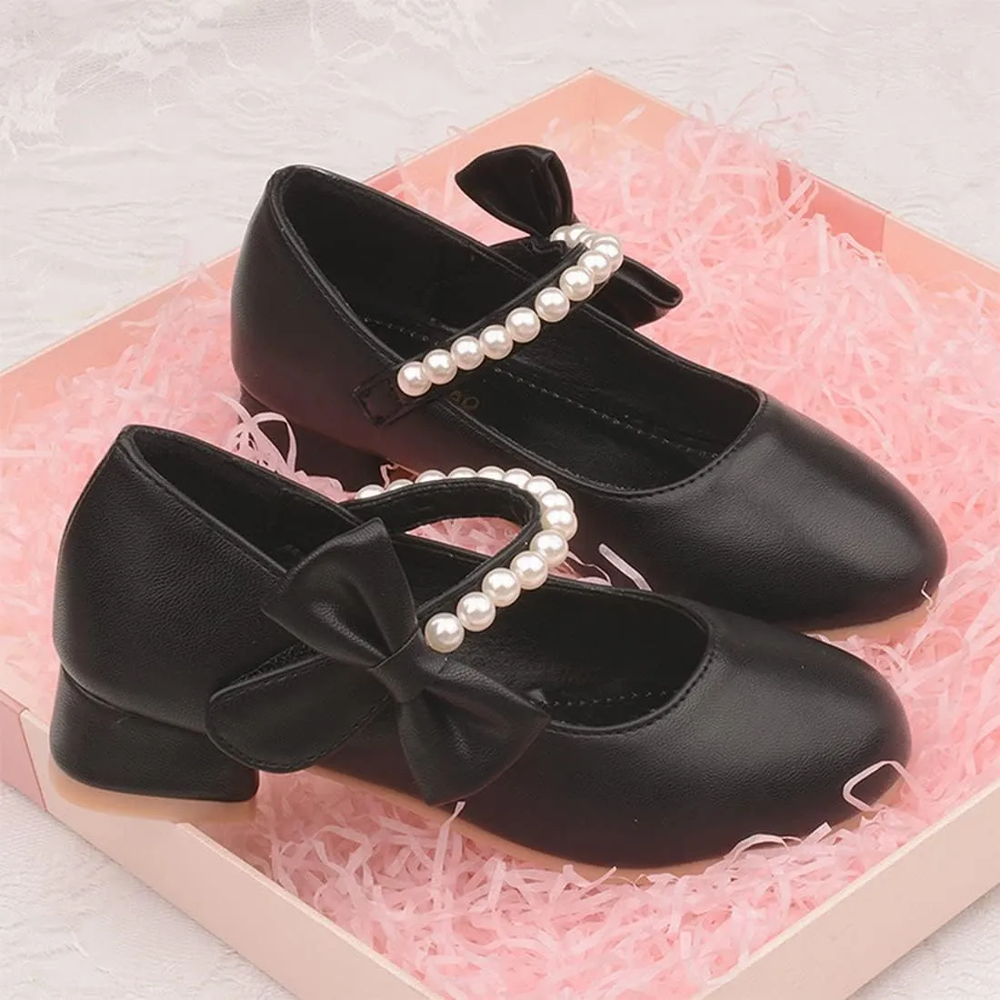 YIBLBOX Girl's Mary Jane Dress Shoes Low High Simple Casual Ballet Flats with Pearl Dance Shoes for Kids Toddler