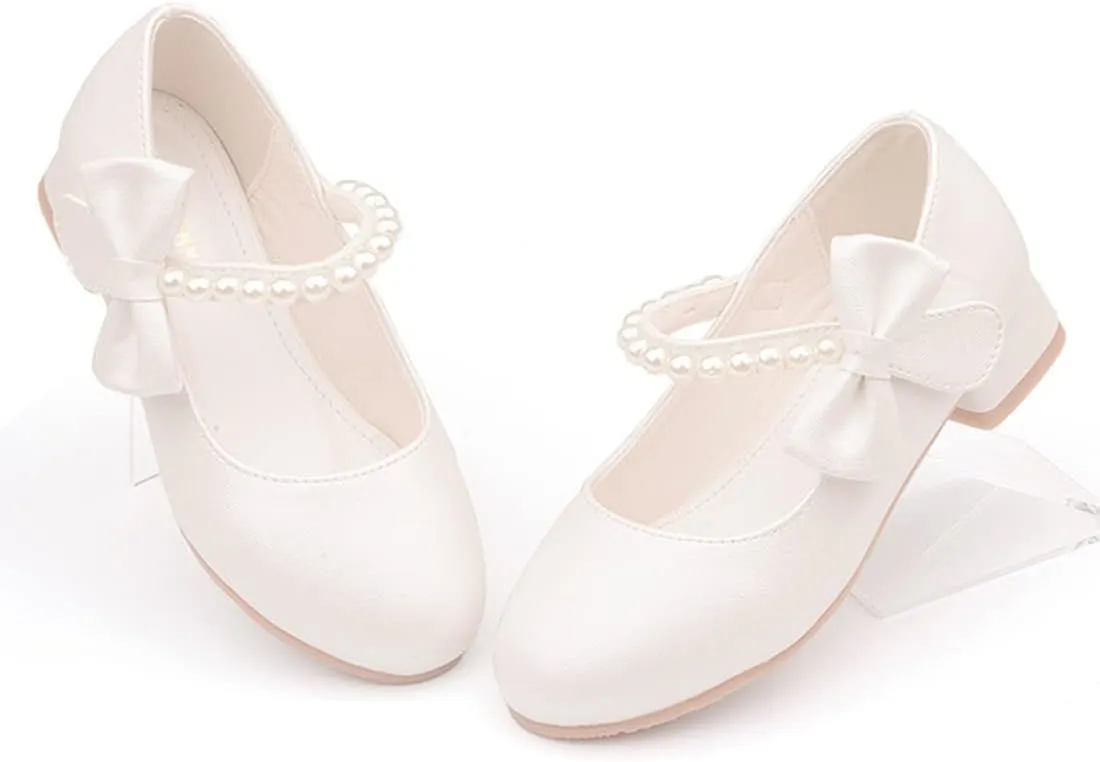 YIBLBOX Girl's Mary Jane Dress Shoes Low High Simple Casual Ballet Flats with Pearl Dance Shoes for Kids Toddler