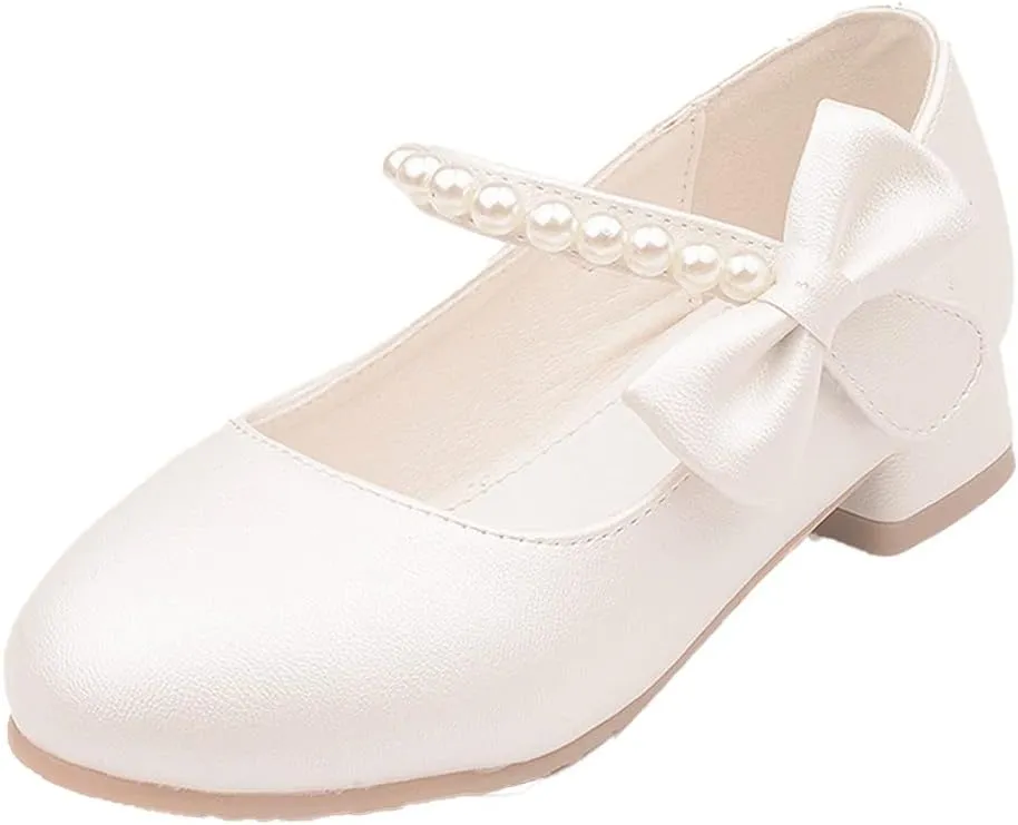 YIBLBOX Girl's Mary Jane Dress Shoes Low High Simple Casual Ballet Flats with Pearl Dance Shoes for Kids Toddler