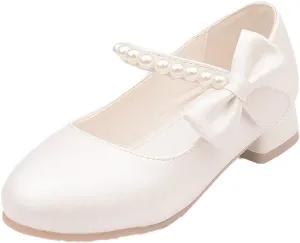 YIBLBOX Girl's Mary Jane Dress Shoes Low High Simple Casual Ballet Flats with Pearl Dance Shoes for Kids Toddler