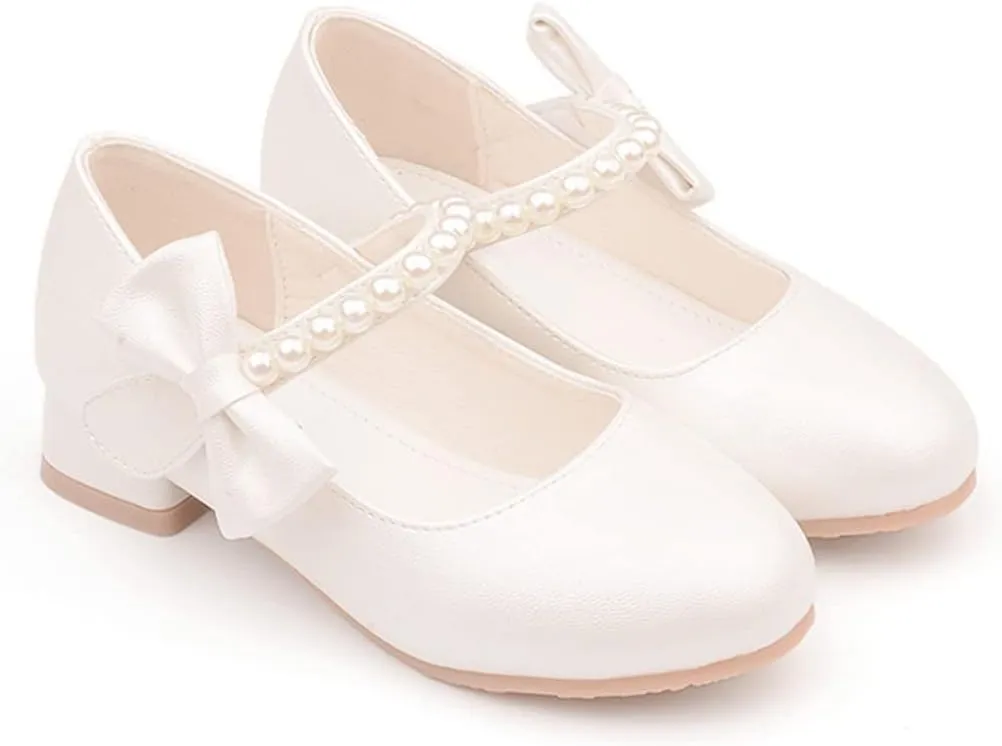 YIBLBOX Girl's Mary Jane Dress Shoes Low High Simple Casual Ballet Flats with Pearl Dance Shoes for Kids Toddler