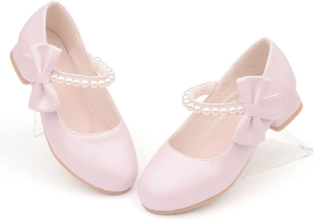 YIBLBOX Girl's Mary Jane Dress Shoes Low High Simple Casual Ballet Flats with Pearl Dance Shoes for Kids Toddler