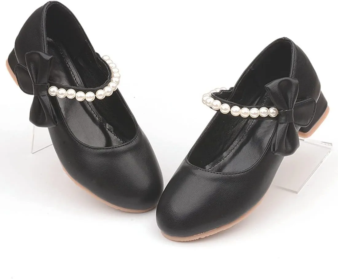 YIBLBOX Girl's Mary Jane Dress Shoes Low High Simple Casual Ballet Flats with Pearl Dance Shoes for Kids Toddler