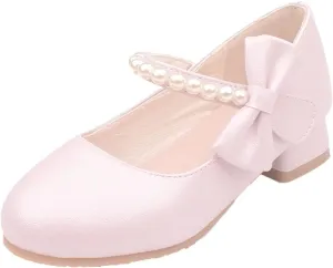 YIBLBOX Girl's Mary Jane Dress Shoes Low High Simple Casual Ballet Flats with Pearl Dance Shoes for Kids Toddler