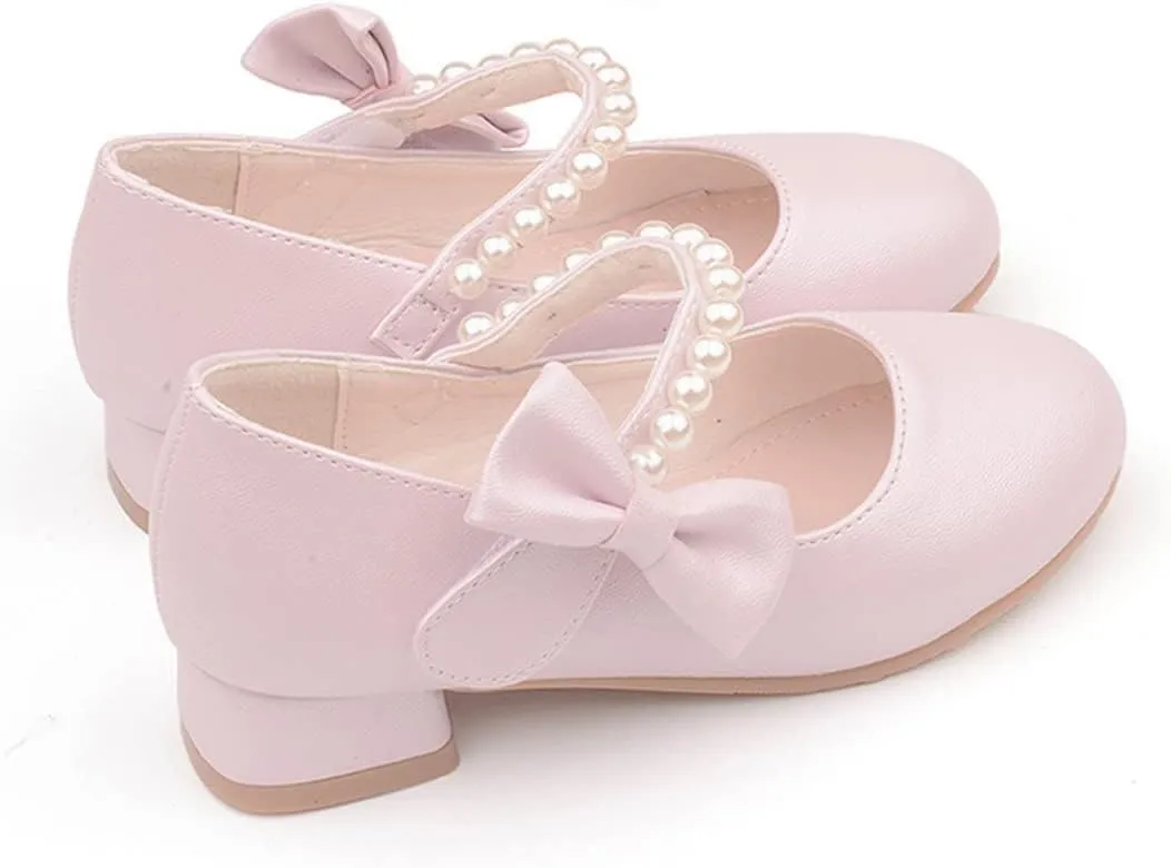 YIBLBOX Girl's Mary Jane Dress Shoes Low High Simple Casual Ballet Flats with Pearl Dance Shoes for Kids Toddler