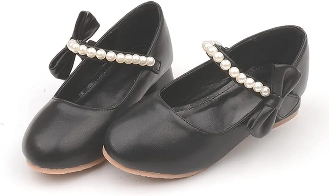 YIBLBOX Girl's Mary Jane Dress Shoes Low High Simple Casual Ballet Flats with Pearl Dance Shoes for Kids Toddler