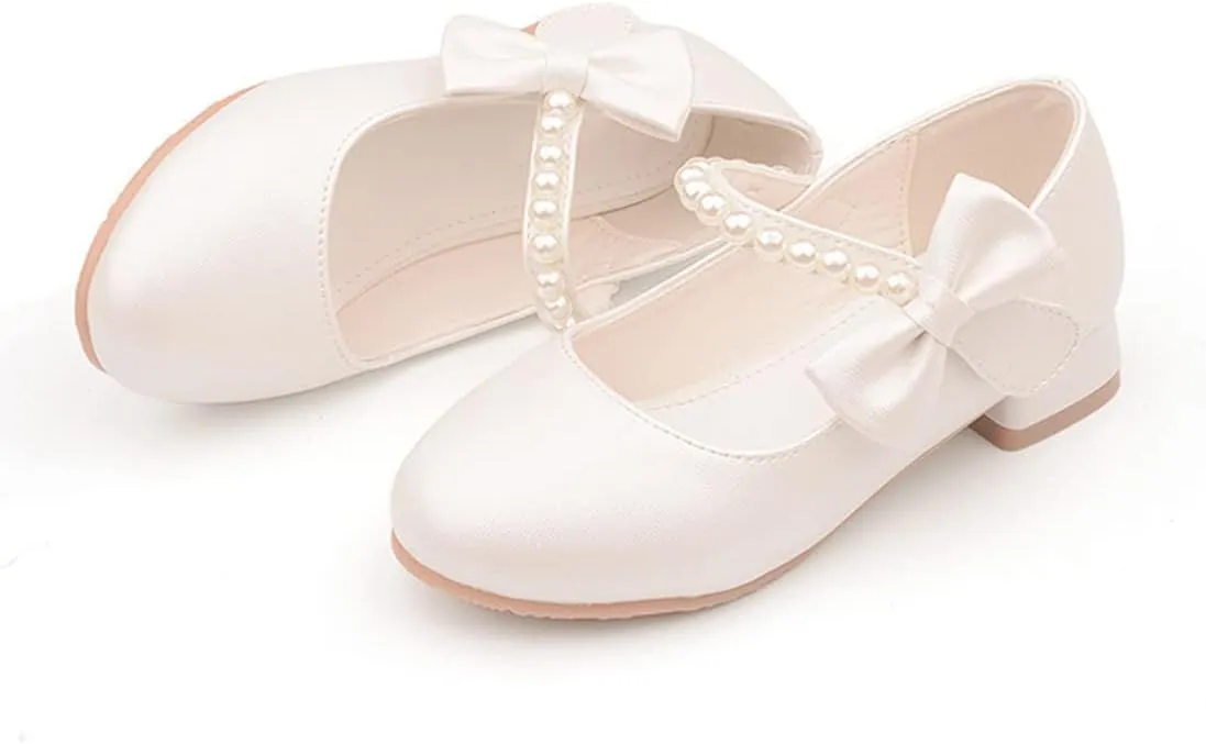YIBLBOX Girl's Mary Jane Dress Shoes Low High Simple Casual Ballet Flats with Pearl Dance Shoes for Kids Toddler