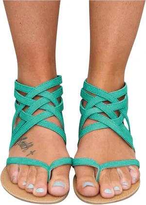ZBYY Women's Summer Strappy Flat Sandals,Crisscross Gladiator Flat Sandals Casual Summer Thong Strappy Beach Shoes