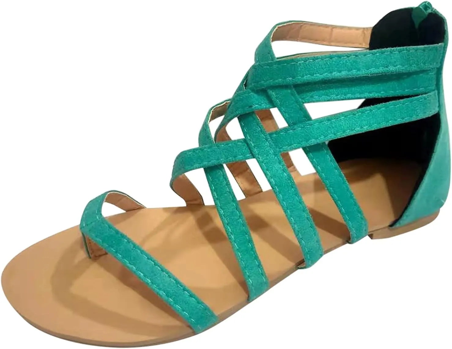 ZBYY Women's Summer Strappy Flat Sandals,Crisscross Gladiator Flat Sandals Casual Summer Thong Strappy Beach Shoes